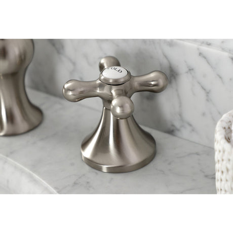 Vintage KC7068AX Two-Handle 3-Hole Deck Mount Widespread Bathroom Faucet with Brass Pop-Up, Brushed Nickel