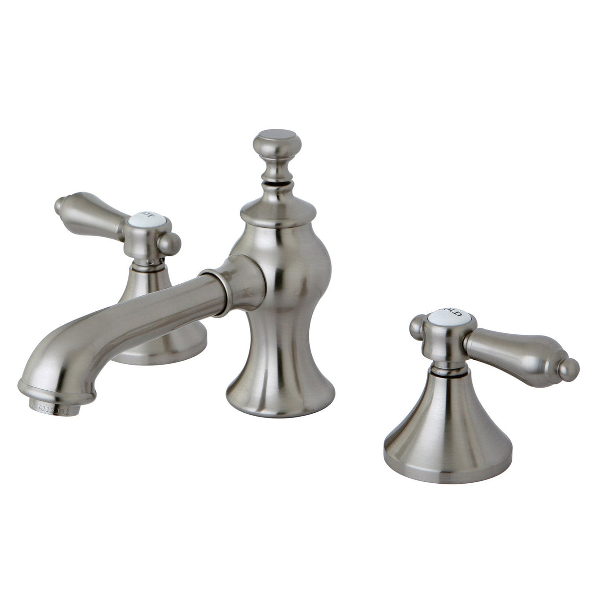 Heirloom KC7068BAL Two-Handle 3-Hole Deck Mount Widespread Bathroom Faucet with Brass Pop-Up, Brushed Nickel