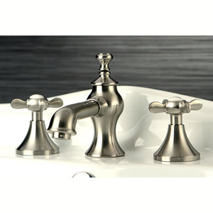 Essex KC7068BEX Two-Handle 3-Hole Deck Mount Widespread Bathroom Faucet with Brass Pop-Up, Brushed Nickel