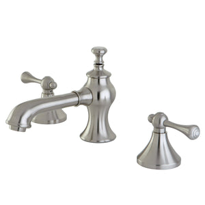 English Country KC7068BL Two-Handle 3-Hole Deck Mount Widespread Bathroom Faucet with Brass Pop-Up, Brushed Nickel