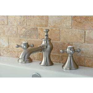 English Country KC7068BX Two-Handle 3-Hole Deck Mount Widespread Bathroom Faucet with Brass Pop-Up, Brushed Nickel