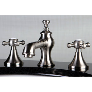 English Country KC7068BX Two-Handle 3-Hole Deck Mount Widespread Bathroom Faucet with Brass Pop-Up, Brushed Nickel