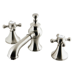 English Country KC7068BX Two-Handle 3-Hole Deck Mount Widespread Bathroom Faucet with Brass Pop-Up, Brushed Nickel