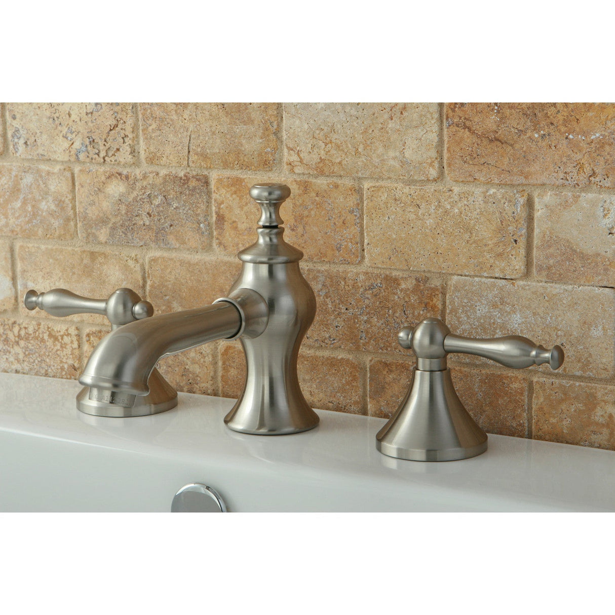 Naples KC7068NL Two-Handle 3-Hole Deck Mount Widespread Bathroom Faucet with Brass Pop-Up, Brushed Nickel