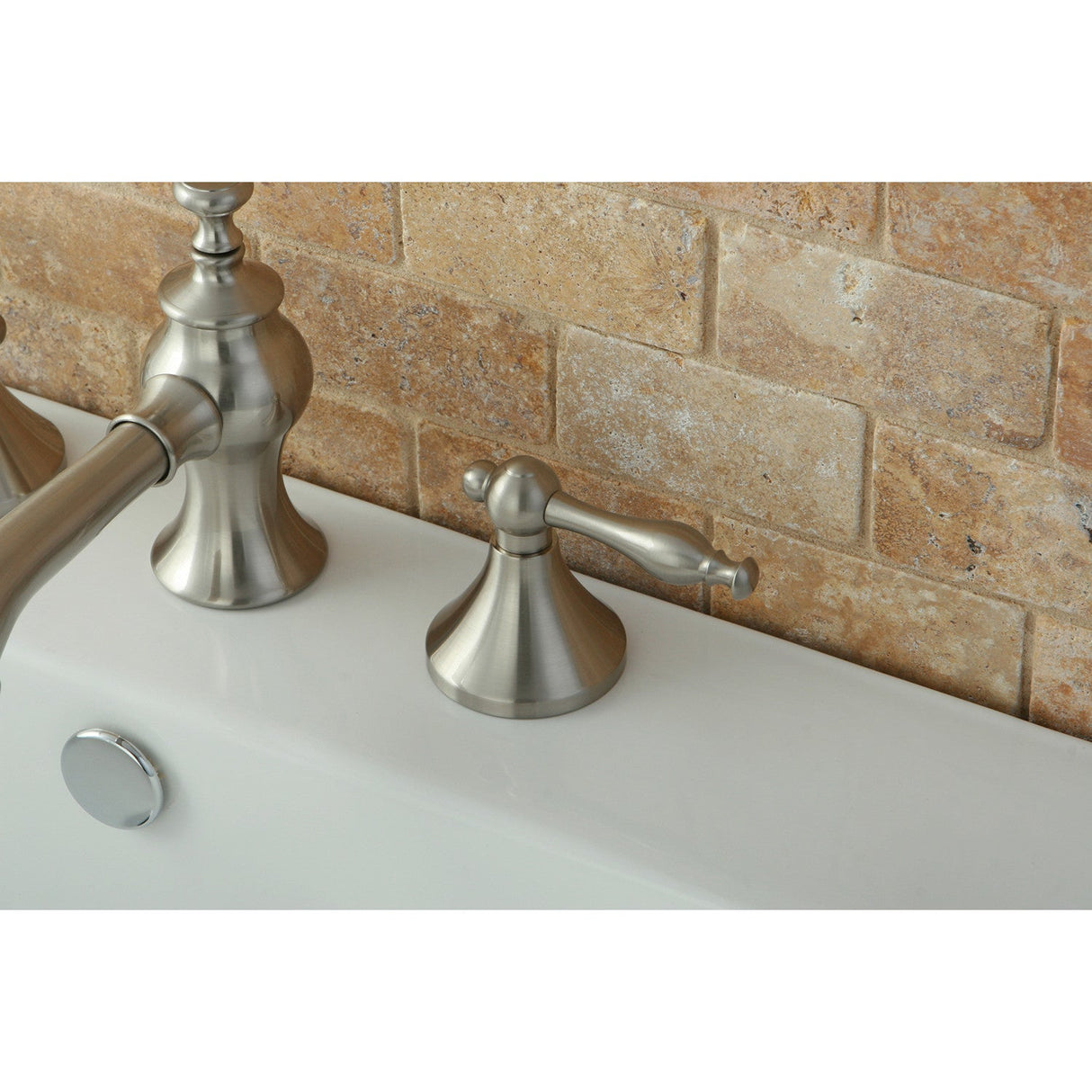 Naples KC7068NL Two-Handle 3-Hole Deck Mount Widespread Bathroom Faucet with Brass Pop-Up, Brushed Nickel