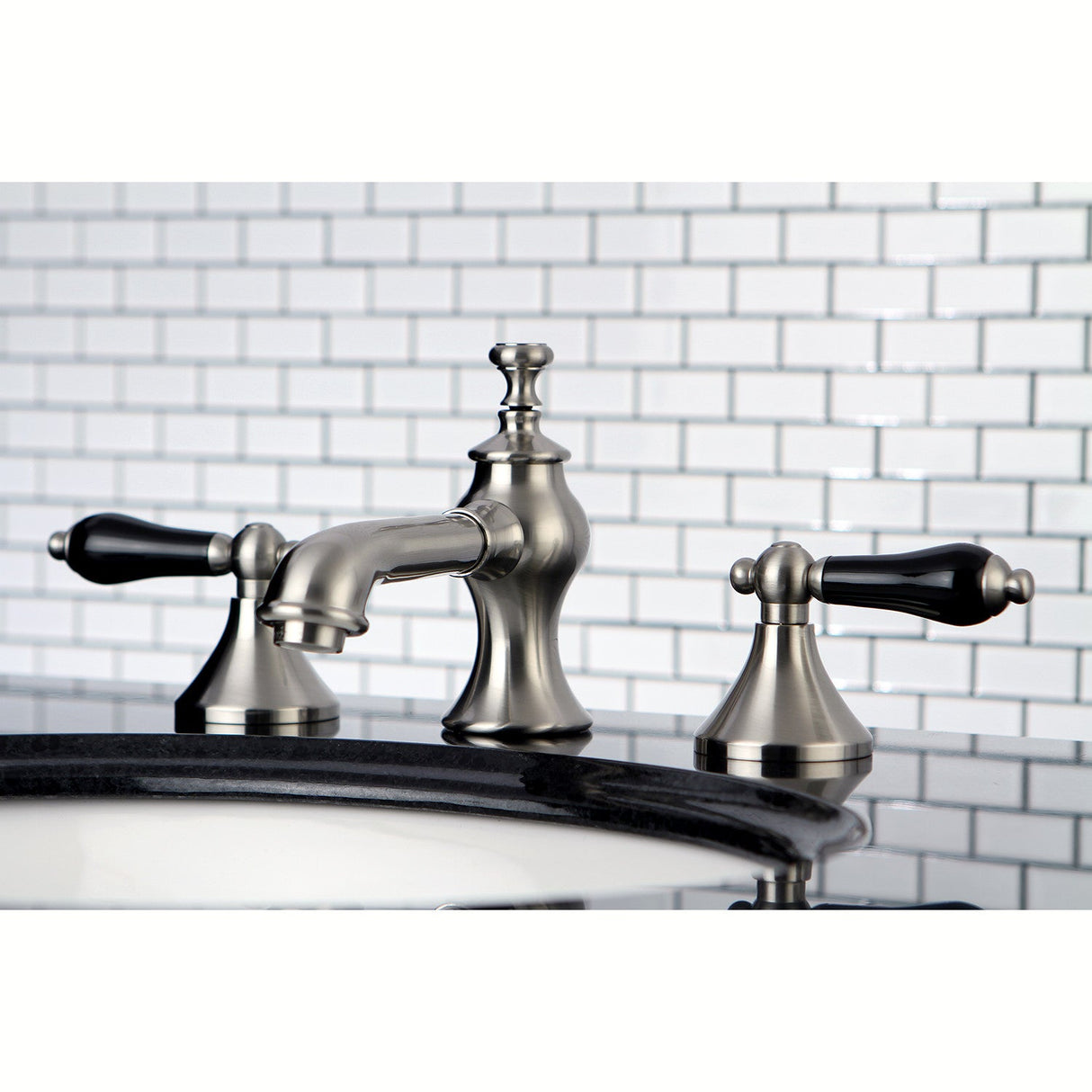 Duchess KC7068PKL Two-Handle 3-Hole Deck Mount Widespread Bathroom Faucet with Brass Pop-Up, Brushed Nickel