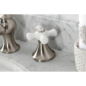 Vintage KC7068PX Two-Handle 3-Hole Deck Mount Widespread Bathroom Faucet with Brass Pop-Up, Brushed Nickel