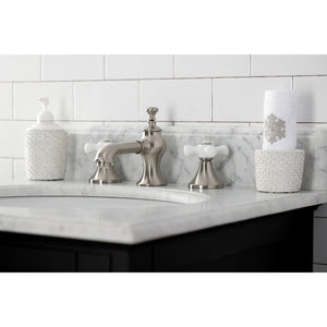 Vintage KC7068PX Two-Handle 3-Hole Deck Mount Widespread Bathroom Faucet with Brass Pop-Up, Brushed Nickel