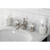 Vintage KC7068PX Two-Handle 3-Hole Deck Mount Widespread Bathroom Faucet with Brass Pop-Up, Brushed Nickel