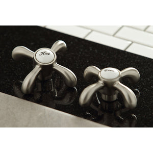 French Country KC7068TX Two-Handle 3-Hole Deck Mount Widespread Bathroom Faucet with Brass Pop-Up, Brushed Nickel