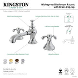 French Country KC7068TX Two-Handle 3-Hole Deck Mount Widespread Bathroom Faucet with Brass Pop-Up, Brushed Nickel