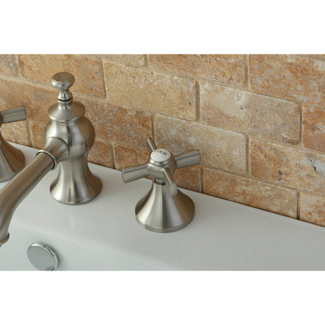 Millennium KC7068ZX Two-Handle 3-Hole Deck Mount Widespread Bathroom Faucet with Brass Pop-Up, Brushed Nickel
