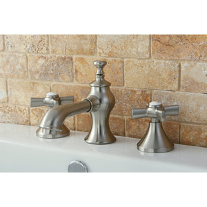 Millennium KC7068ZX Two-Handle 3-Hole Deck Mount Widespread Bathroom Faucet with Brass Pop-Up, Brushed Nickel