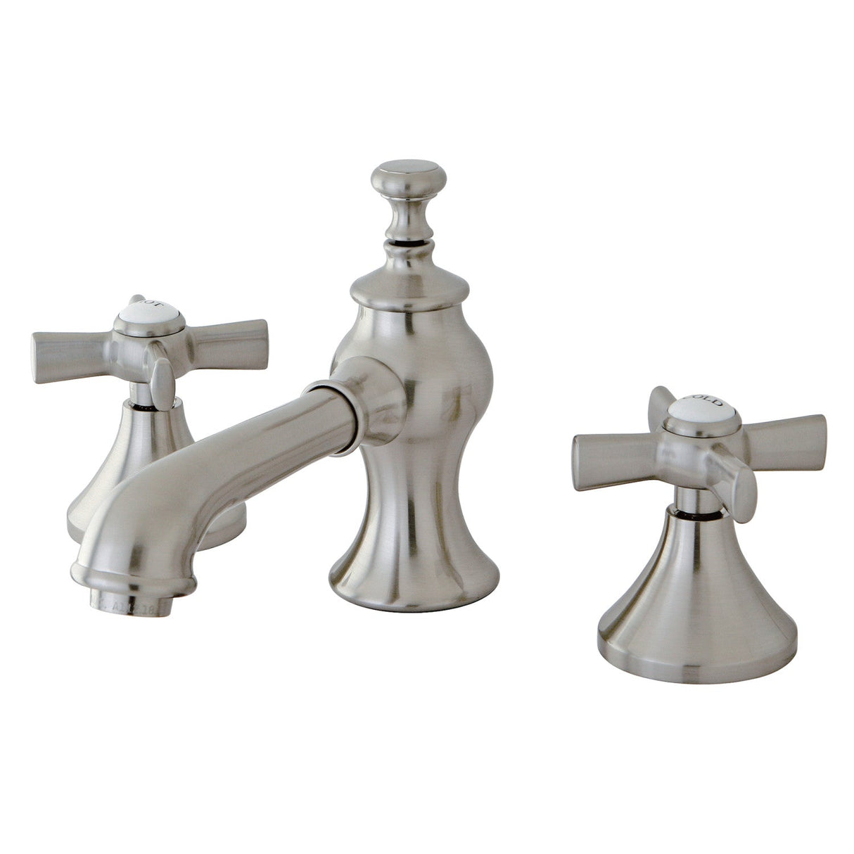 Millennium KC7068ZX Two-Handle 3-Hole Deck Mount Widespread Bathroom Faucet with Brass Pop-Up, Brushed Nickel