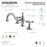 Essex KC7161BEX Two-Handle 3-Hole Deck Mount Widespread Bathroom Faucet with Brass Pop-Up, Polished Chrome