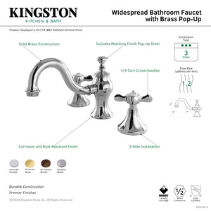 Essex KC7161BEX Two-Handle 3-Hole Deck Mount Widespread Bathroom Faucet with Brass Pop-Up, Polished Chrome