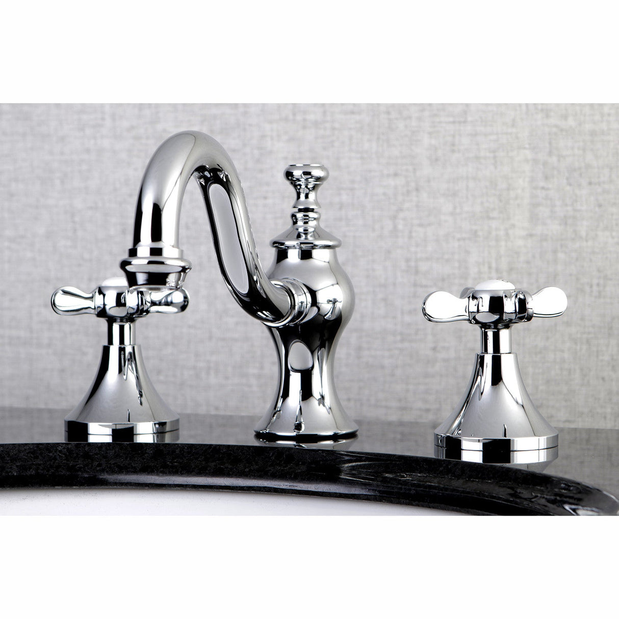 Essex KC7161BEX Two-Handle 3-Hole Deck Mount Widespread Bathroom Faucet with Brass Pop-Up, Polished Chrome