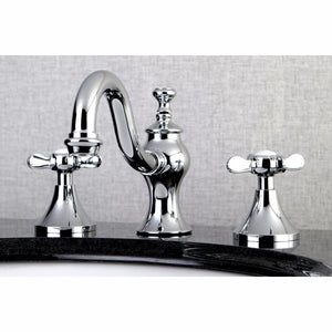 Essex KC7161BEX Two-Handle 3-Hole Deck Mount Widespread Bathroom Faucet with Brass Pop-Up, Polished Chrome