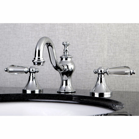 Wilshire KC7161WLL Two-Handle 3-Hole Deck Mount Widespread Bathroom Faucet with Brass Pop-Up, Polished Chrome