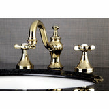 Essex KC7162BEX Two-Handle 3-Hole Deck Mount Widespread Bathroom Faucet with Brass Pop-Up, Polished Brass