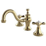 Essex KC7162BEX Two-Handle 3-Hole Deck Mount Widespread Bathroom Faucet with Brass Pop-Up, Polished Brass