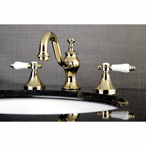 Bel-Air KC7162BPL Two-Handle 3-Hole Deck Mount Widespread Bathroom Faucet with Brass Pop-Up, Polished Brass