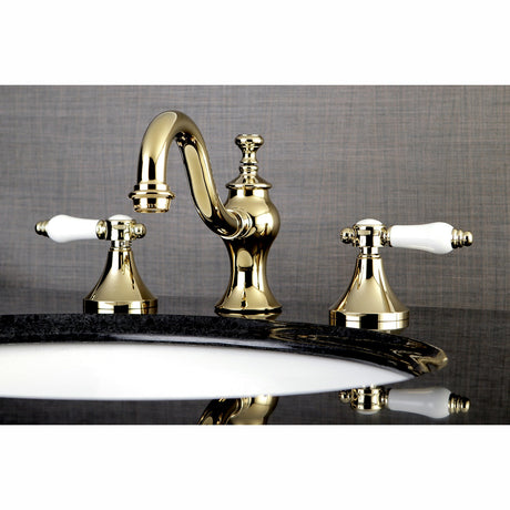 Bel-Air KC7162BPL Two-Handle 3-Hole Deck Mount Widespread Bathroom Faucet with Brass Pop-Up, Polished Brass