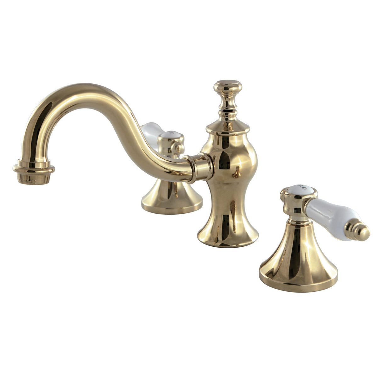 Bel-Air KC7162BPL Two-Handle 3-Hole Deck Mount Widespread Bathroom Faucet with Brass Pop-Up, Polished Brass