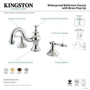 Naples KC7162NL Two-Handle 3-Hole Deck Mount Widespread Bathroom Faucet with Brass Pop-Up, Polished Brass