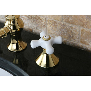 KC7162PX Two-Handle 3-Hole Deck Mount Widespread Bathroom Faucet with Brass Pop-Up, Polished Brass