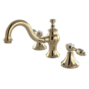 Tudor KC7162TAL Two-Handle 3-Hole Deck Mount Widespread Bathroom Faucet with Brass Pop-Up, Polished Brass