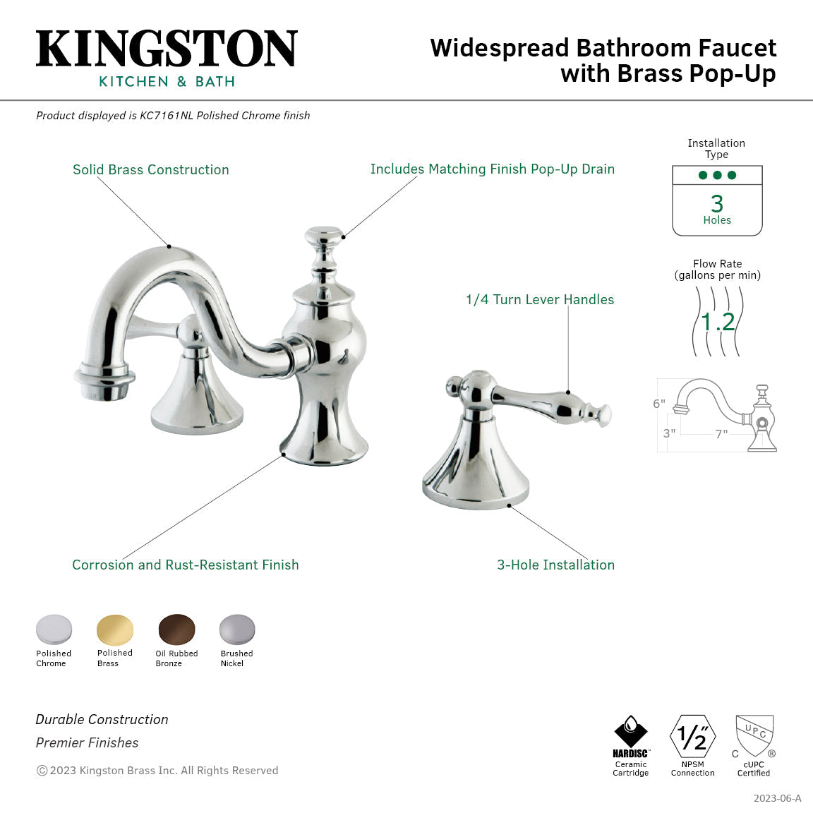 Naples KC7165NL Two-Handle 3-Hole Deck Mount Widespread Bathroom Faucet with Brass Pop-Up, Oil Rubbed Bronze