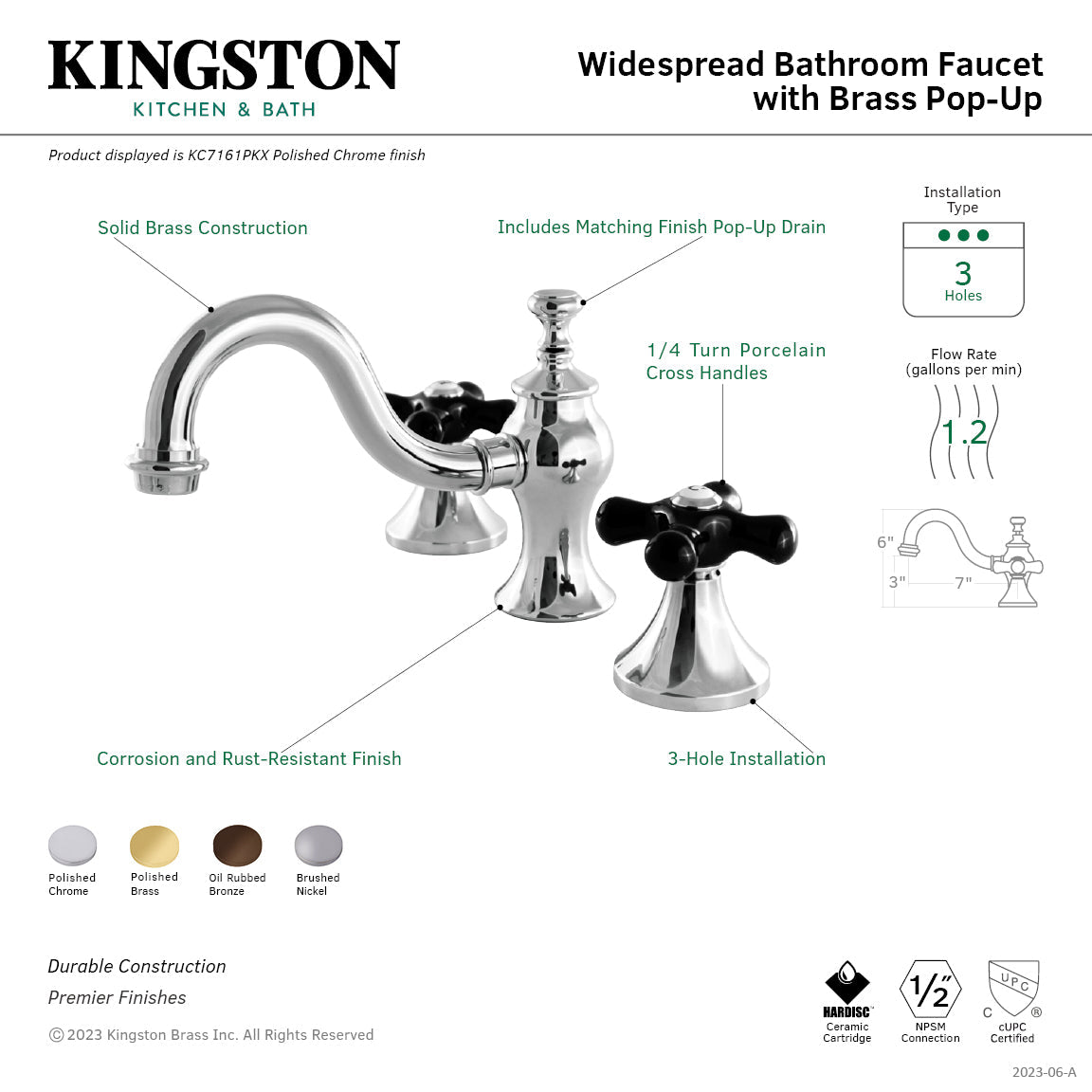 Duchess KC7165PKX Two-Handle 3-Hole Deck Mount Widespread Bathroom Faucet with Brass Pop-Up, Oil Rubbed Bronze