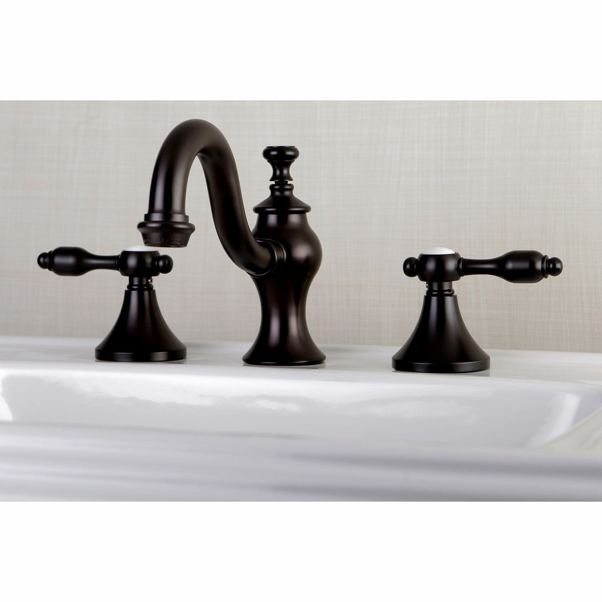 Tudor KC7165TAL Two-Handle 3-Hole Deck Mount Widespread Bathroom Faucet with Brass Pop-Up, Oil Rubbed Bronze
