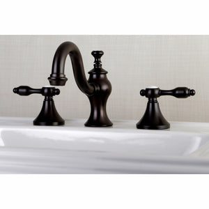 Tudor KC7165TAL Two-Handle 3-Hole Deck Mount Widespread Bathroom Faucet with Brass Pop-Up, Oil Rubbed Bronze
