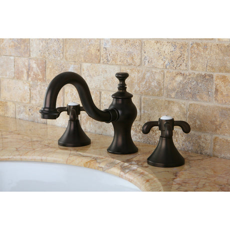 French Country KC7165TX Two-Handle 3-Hole Deck Mount Widespread Bathroom Faucet with Brass Pop-Up, Oil Rubbed Bronze