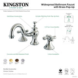 Vintage KC7168AX Two-Handle 3-Hole Deck Mount Widespread Bathroom Faucet with Brass Pop-Up, Brushed Nickel