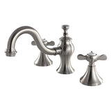 Essex KC7168BEX Two-Handle 3-Hole Deck Mount Widespread Bathroom Faucet with Brass Pop-Up, Brushed Nickel