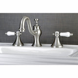 Bel-Air KC7168BPL Two-Handle 3-Hole Deck Mount Widespread Bathroom Faucet with Brass Pop-Up, Brushed Nickel