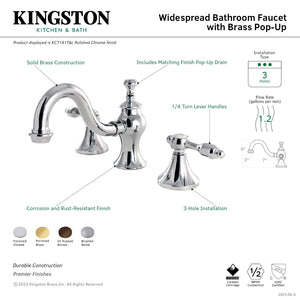 Tudor KC7168TAL Two-Handle 3-Hole Deck Mount Widespread Bathroom Faucet with Brass Pop-Up, Brushed Nickel
