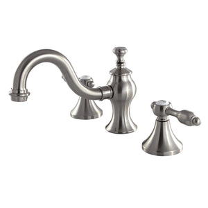 Tudor KC7168TAL Two-Handle 3-Hole Deck Mount Widespread Bathroom Faucet with Brass Pop-Up, Brushed Nickel