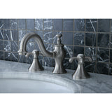 French Country KC7168TX Two-Handle 3-Hole Deck Mount Widespread Bathroom Faucet with Brass Pop-Up, Brushed Nickel