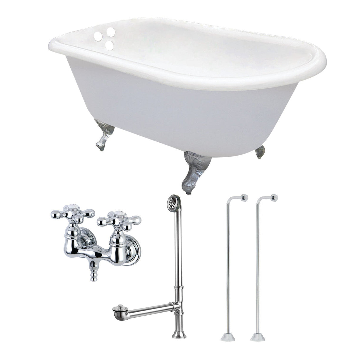 Aqua Eden KCT3D543019C1 54-Inch Cast Iron Roll Top Clawfoot Tub Combo with Faucet and Supply Lines, White/Polished Chrome