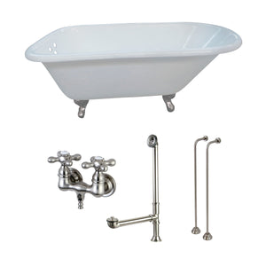 Aqua Eden KCT3D543019C8 54-Inch Cast Iron Roll Top Clawfoot Tub Combo with Faucet and Supply Lines, White/Brushed Nickel