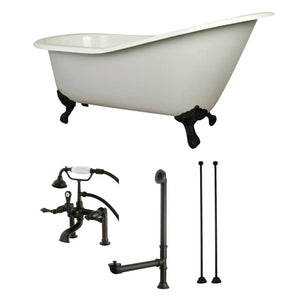 Aqua Eden KCT7D653129C5 62-Inch Cast Iron Single Slipper Clawfoot Tub Combo with Faucet and Supply Lines, White/Oil Rubbed Bronze