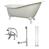 Aqua Eden KCT7D653129CW 62-Inch Cast Iron Single Slipper Clawfoot Tub Combo with Faucet and Supply Lines, White/White/Polished Chrome