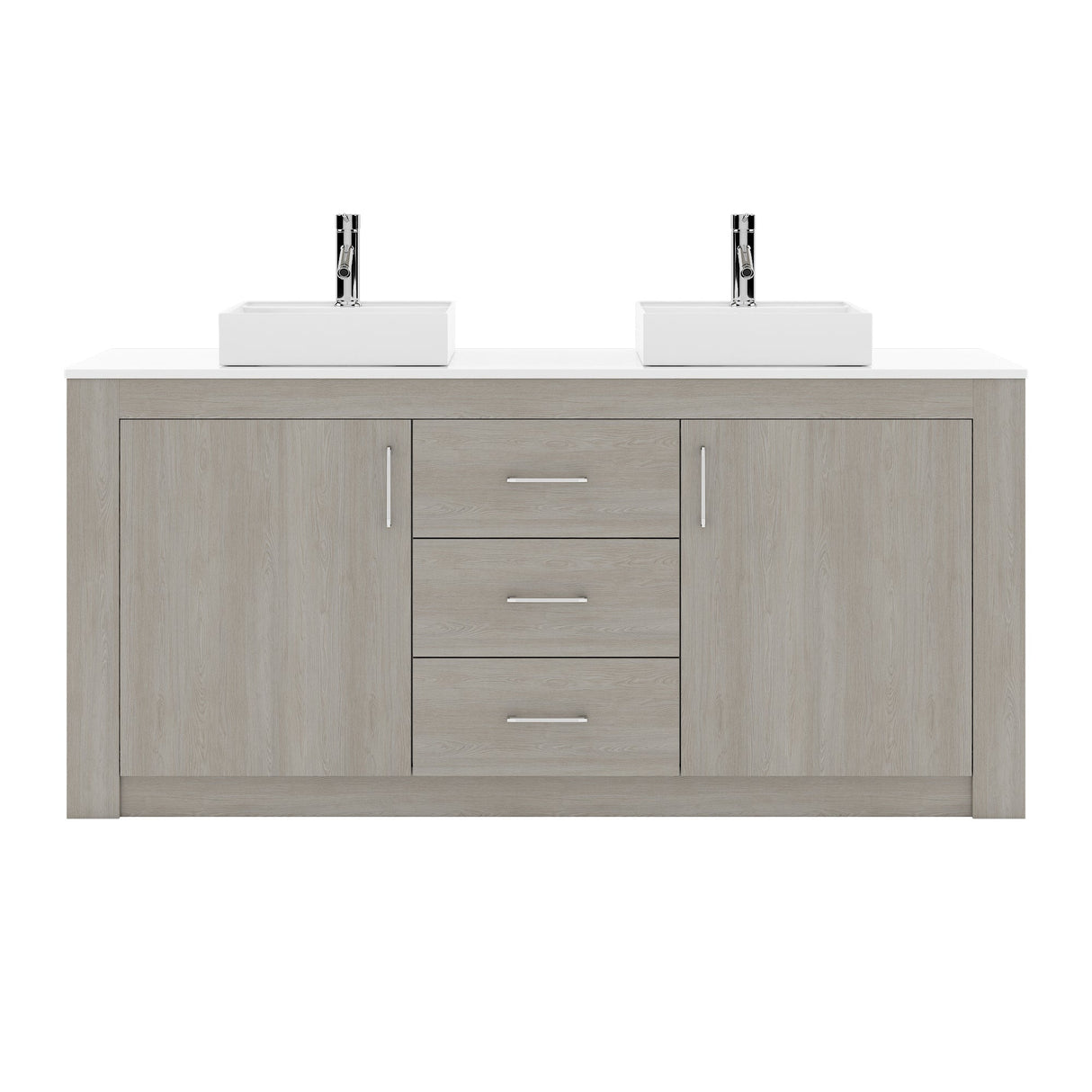 Virtu USA Tavian 60" Double Bath Vanity in Gray Oak with White Engineered Stone Top and Square Sinks with Matching Mirror