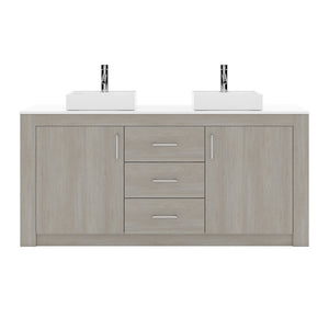 Virtu USA Tavian 60" Double Bath Vanity in Gray Oak with White Engineered Stone Top and Square Sinks with Matching Mirror