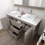 Virtu USA Tavian 60" Double Bath Vanity in Gray Oak with White Engineered Stone Top and Square Sinks with Matching Mirror