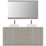 Virtu USA Tavian 60" Double Bath Vanity in Gray Oak with White Engineered Stone Top and Square Sinks with Matching Mirror - Luxe Bathroom Vanities